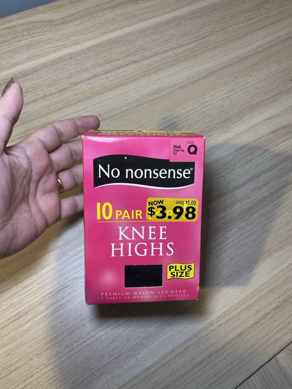 No Nonsense Knee Highs 10 Pair Value Pack Black Sheer Toe Size Q YJ1